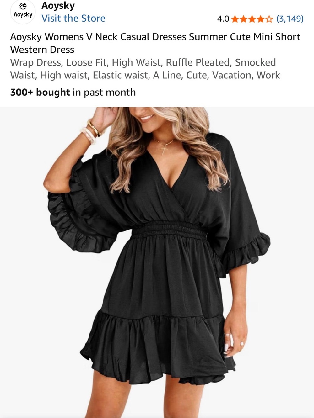 Black V-Neck Ruffle Smocked Mini Dress